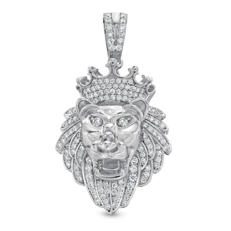 Solid Sterling Silver CZ Crowned Lion Head Necklace Charm