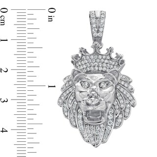 Solid Sterling Silver CZ Crowned Lion Head Necklace Charm