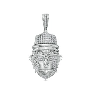 Cubic Zirconia Stylish Monkey Head Necklace Charm in Sterling Silver
