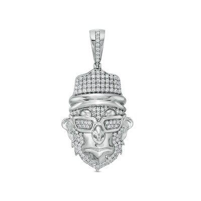 Cubic Zirconia Stylish Monkey Head Necklace Charm in Sterling Silver