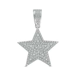 Cubic Zirconia Layered Star Necklace Charm in Solid Sterling Silver