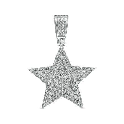 Cubic Zirconia Layered Star Necklace Charm in Solid Sterling Silver