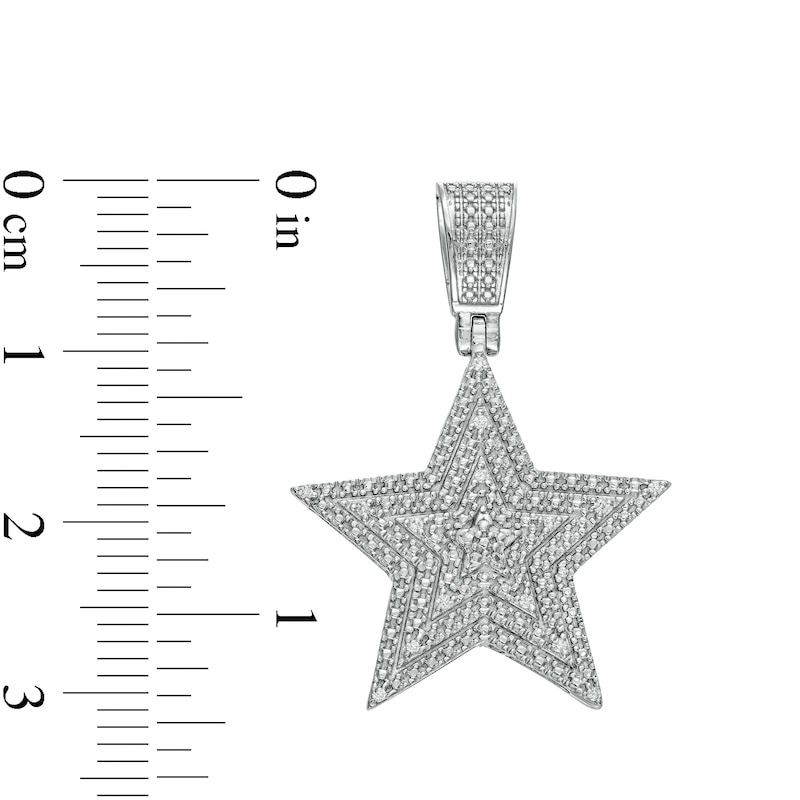 Cubic Zirconia Layered Star Necklace Charm in Solid Sterling Silver