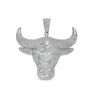 Cubic Zirconia Bull Head Necklace Charm in Sterling Silver