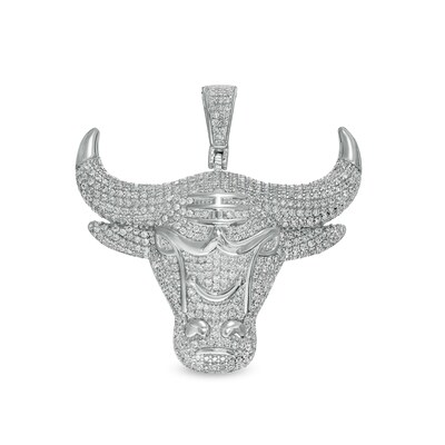 Cubic Zirconia Bull Head Necklace Charm in Sterling Silver