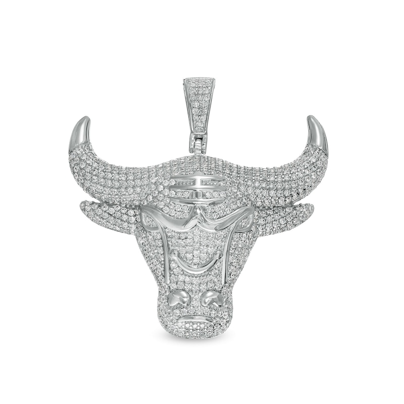 Cubic Zirconia Bull Head Necklace Charm in Sterling Silver