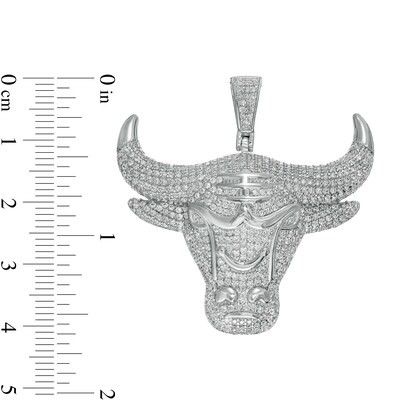 Cubic Zirconia Bull Head Necklace Charm in Sterling Silver