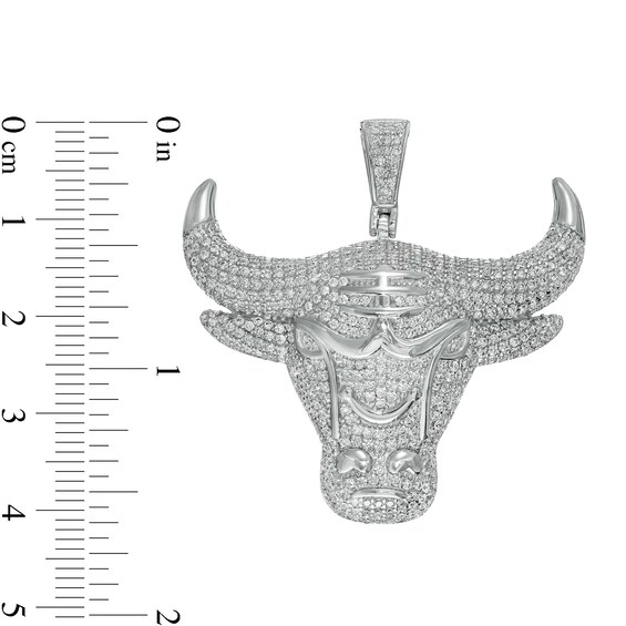 Cubic Zirconia Bull Head Necklace Charm in Sterling Silver