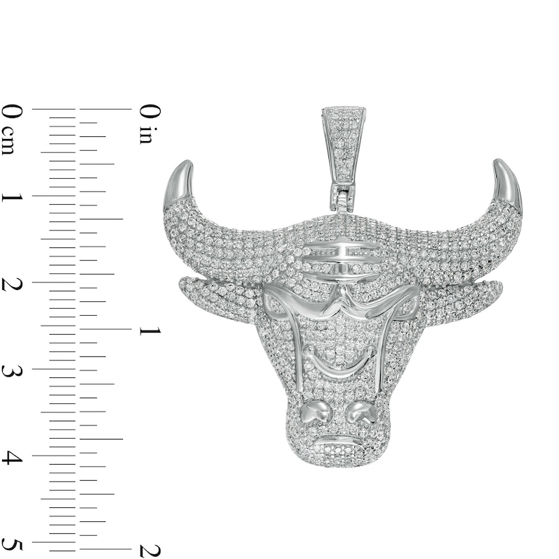 Cubic Zirconia Bull Head Necklace Charm in Sterling Silver