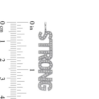 Cubic Zirconia Vertical "STRONG" Necklace Charm in Sterling Silver