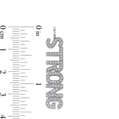 Cubic Zirconia Vertical "STRONG" Necklace Charm in Sterling Silver