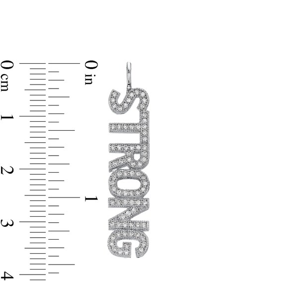 Cubic Zirconia Vertical "STRONG" Necklace Charm in Sterling Silver