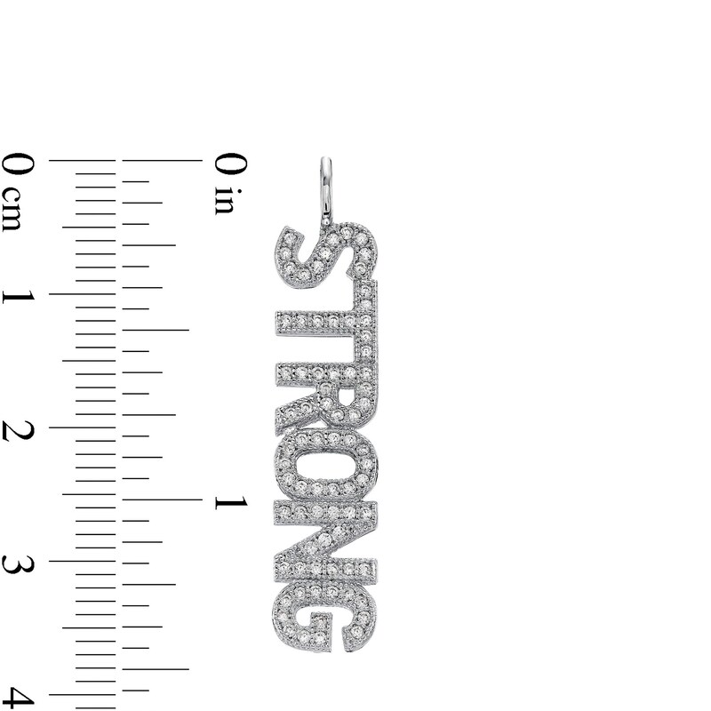 Cubic Zirconia Vertical "STRONG" Necklace Charm in Sterling Silver