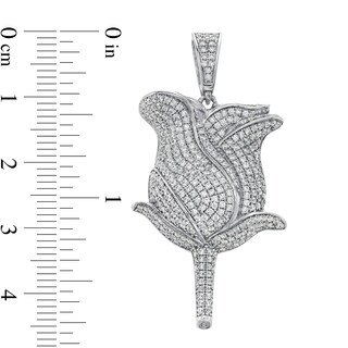 Cubic Zirconia Rose Bud Necklace Charm in Sterling Silver