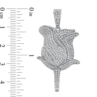 Cubic Zirconia Rose Bud Necklace Charm in Sterling Silver