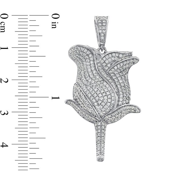 Cubic Zirconia Rose Bud Necklace Charm in Sterling Silver