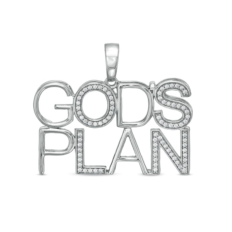 Main Image 1 of Cubic Zirconia "GOD'S PLAN" Necklace Charm in Sterling Silver