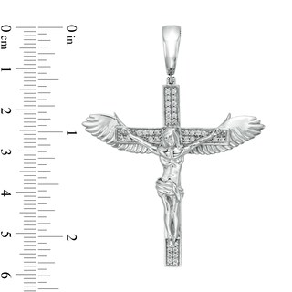 Cubic Zirconia Large Crucifix with Wings Necklace Charm in Sterling Silver