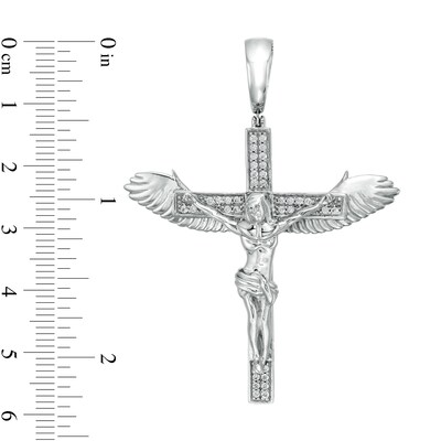 Cubic Zirconia Large Crucifix with Wings Necklace Charm in Sterling Silver