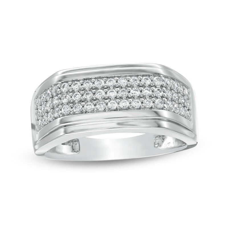 Cubic Zirconia Triple Row Ring in Sterling Silver