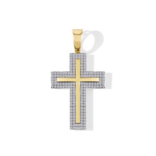 1/2 CT. T.W. Diamond Frame Cross Necklace Charm in 10K Gold