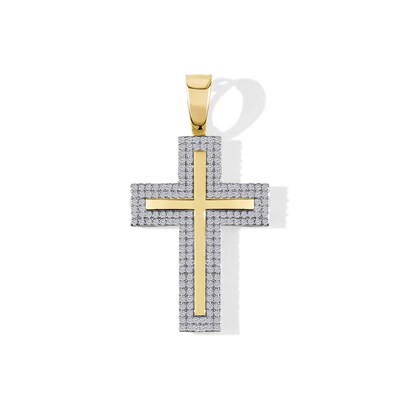 1/2 CT. T.W. Diamond Frame Cross Necklace Charm in 10K Gold