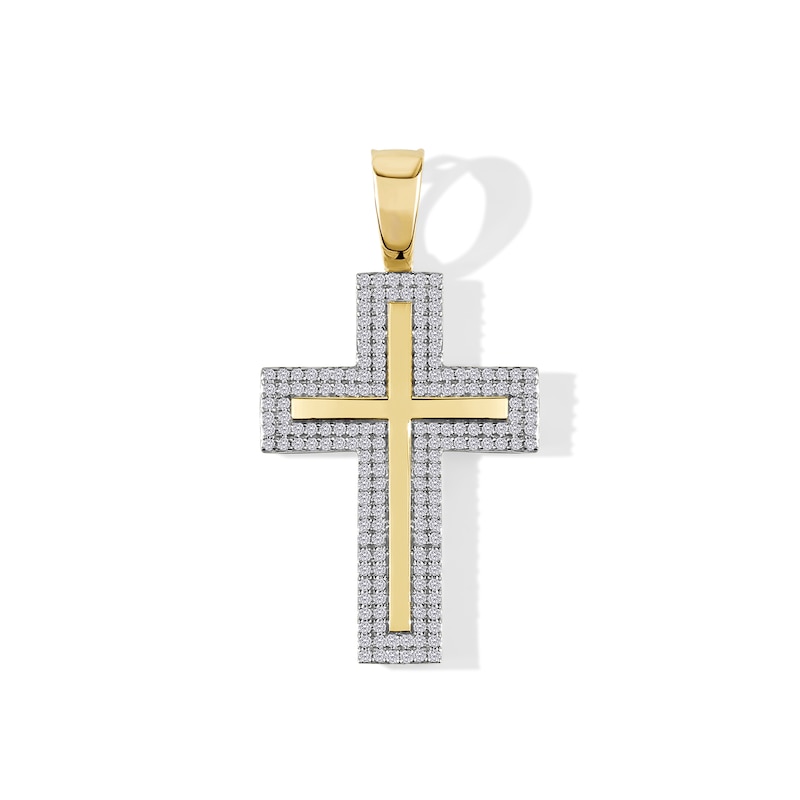 1/2 CT. T.W. Diamond Frame Cross Necklace Charm in 10K Gold