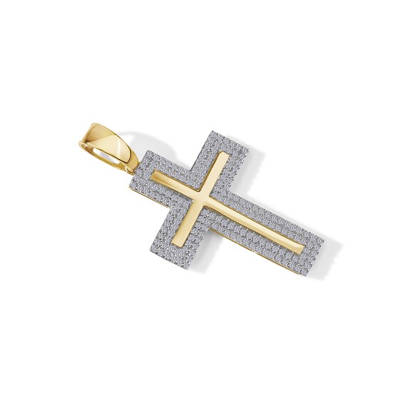 1/2 CT. T.W. Diamond Frame Cross Necklace Charm in 10K Gold