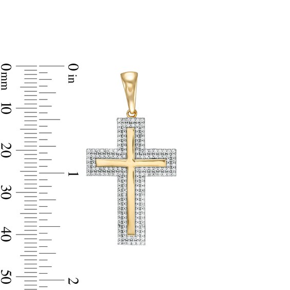 1/2 CT. T.W. Diamond Frame Cross Necklace Charm in 10K Gold