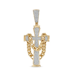 3/8 CT. T.W. Diamond Cross with Draped Curb Chain Necklace Charm in 10K Gold