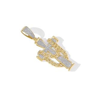 3/8 CT. T.W. Diamond Cross with Draped Curb Chain Necklace Charm in 10K Gold