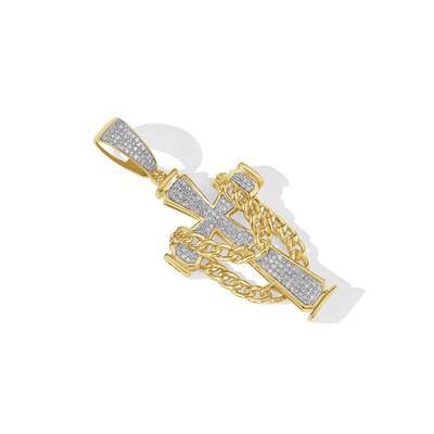 3/8 CT. T.W. Diamond Cross with Draped Curb Chain Necklace Charm in 10K Gold
