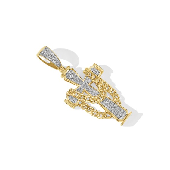 3/8 CT. T.W. Diamond Cross with Draped Curb Chain Necklace Charm in 10K Gold