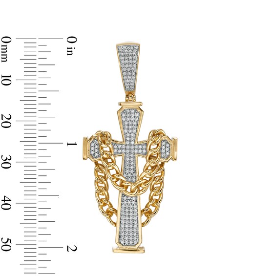 3/8 CT. T.W. Diamond Cross with Draped Curb Chain Necklace Charm in 10K Gold