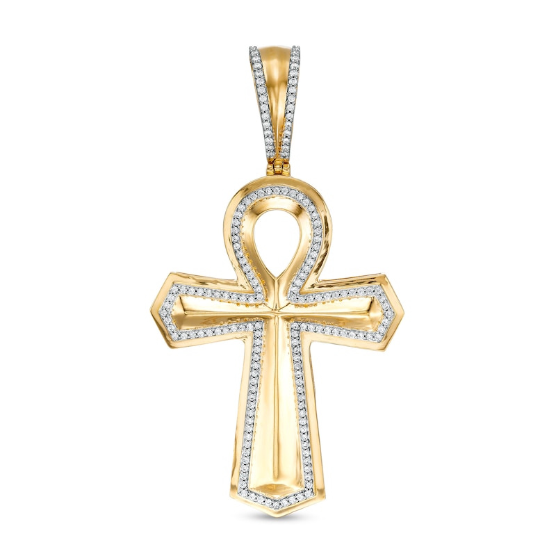 Main Image 1 of 3/8 CT. T.W. Diamond Ankh Necklace Charm in Sterling Silver with 14K Gold Plate