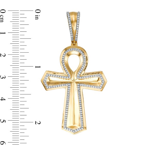 3/8 CT. T.W. Diamond Ankh Necklace Charm in Sterling Silver with 14K Gold Plate