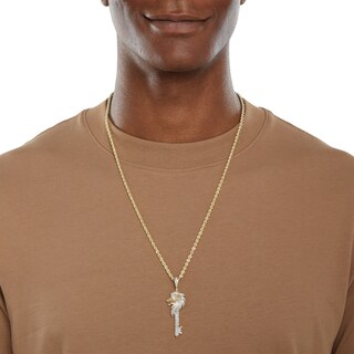 1/2 CT. T.W. Diamond Lion Key Necklace Charm in 10K Gold