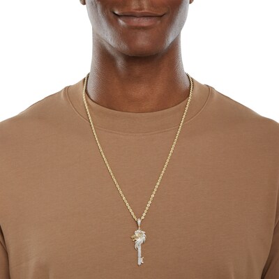 1/2 CT. T.W. Diamond Lion Key Necklace Charm in 10K Gold