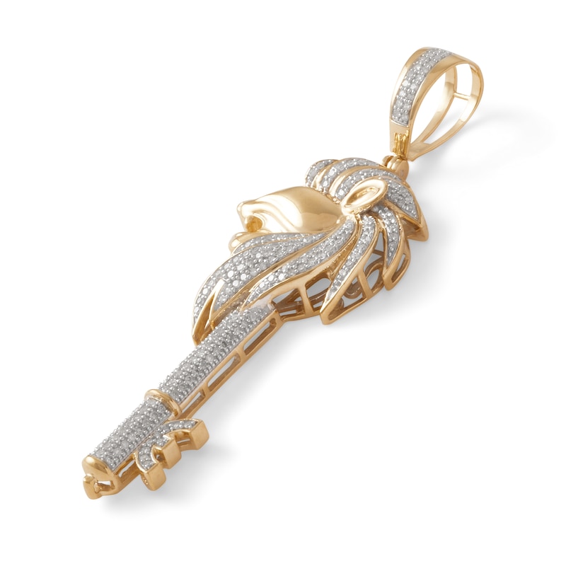 1/2 CT. T.W. Diamond Lion Key Necklace Charm in 10K Gold