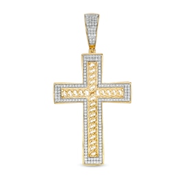 1/2 CT. T.W. Diamond Chain Cross Frame Necklace Charm in 10K Gold