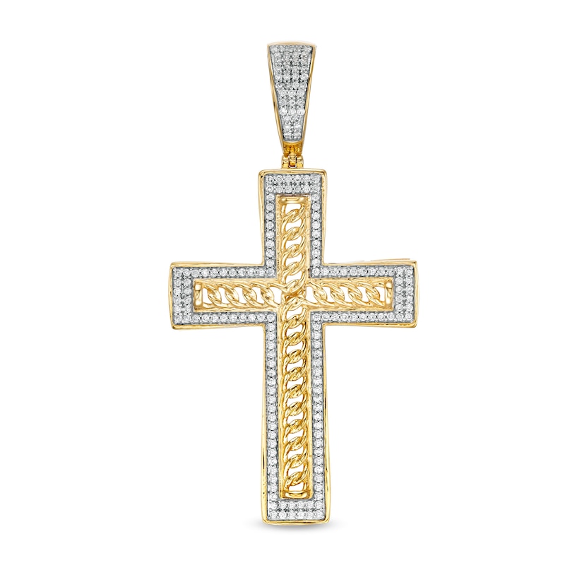 1/2 CT. T.W. Diamond Chain Cross Frame Necklace Charm in 10K Gold