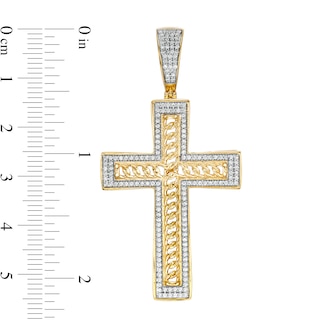 1/2 CT. T.W. Diamond Chain Cross Frame Necklace Charm in 10K Gold