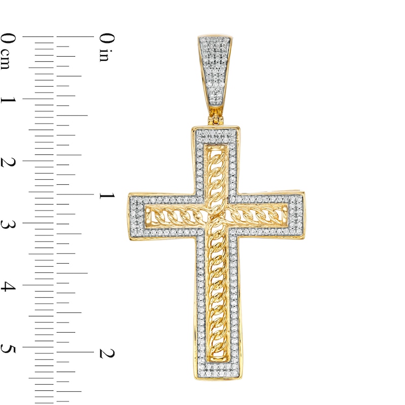 Main Image 2 of 1/2 CT. T.W. Diamond Chain Cross Frame Necklace Charm in 10K Gold