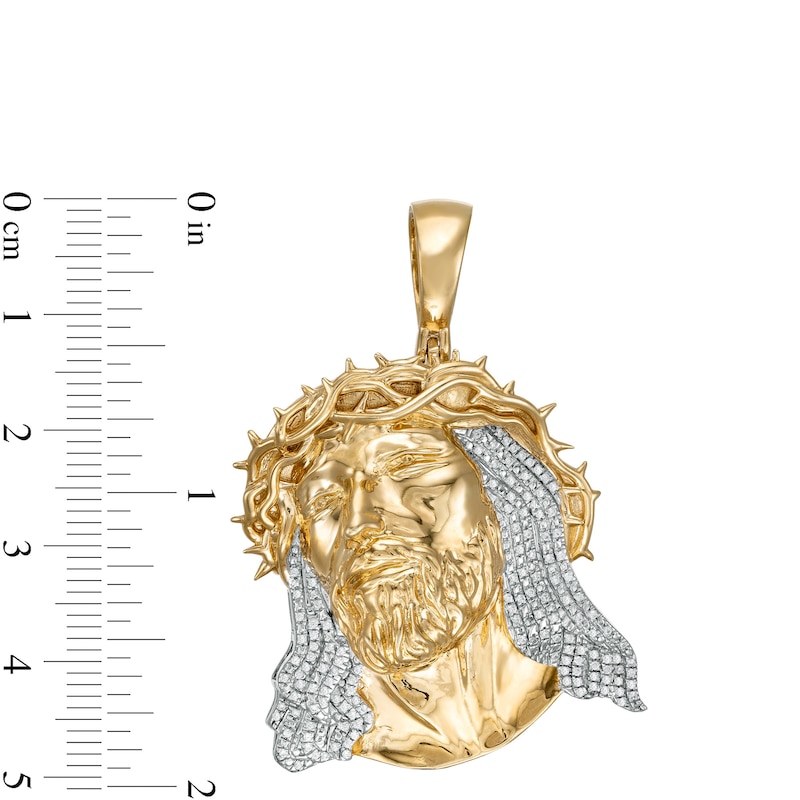 Main Image 2 of 1/5 CT. T.W. Diamond Jesus Head Necklace Charm in Sterling Silver with 14K Gold Plate