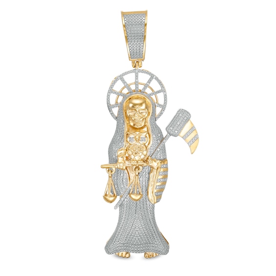 1/15 CT. T.W. Diamond Santa Muerte Necklace Charm in Sterling Silver with 14K Gold Plate