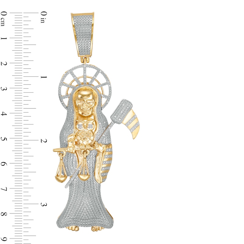 Main Image 2 of 1/15 CT. T.W. Diamond Santa Muerte Necklace Charm in Sterling Silver with 14K Gold Plate