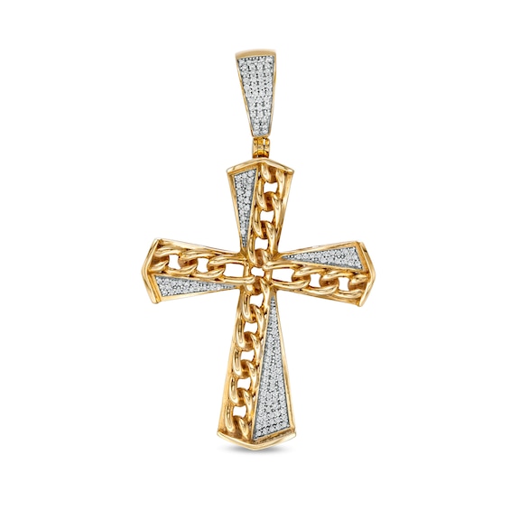 1/3 CT. T.W. Diamond Diagonal Chain Split Cross Necklace Charm in Sterling Silver with 14K Gold Plate