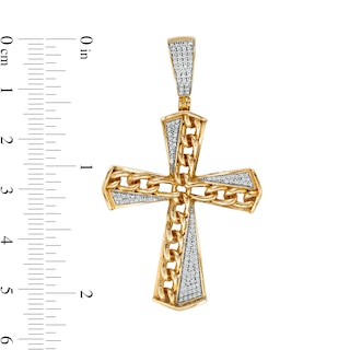 1/3 CT. T.W. Diamond Diagonal Chain Split Cross Necklace Charm in Sterling Silver with 14K Gold Plate