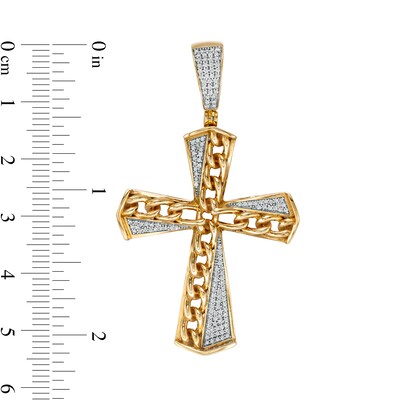 1/3 CT. T.W. Diamond Diagonal Chain Split Cross Necklace Charm in Sterling Silver with 14K Gold Plate