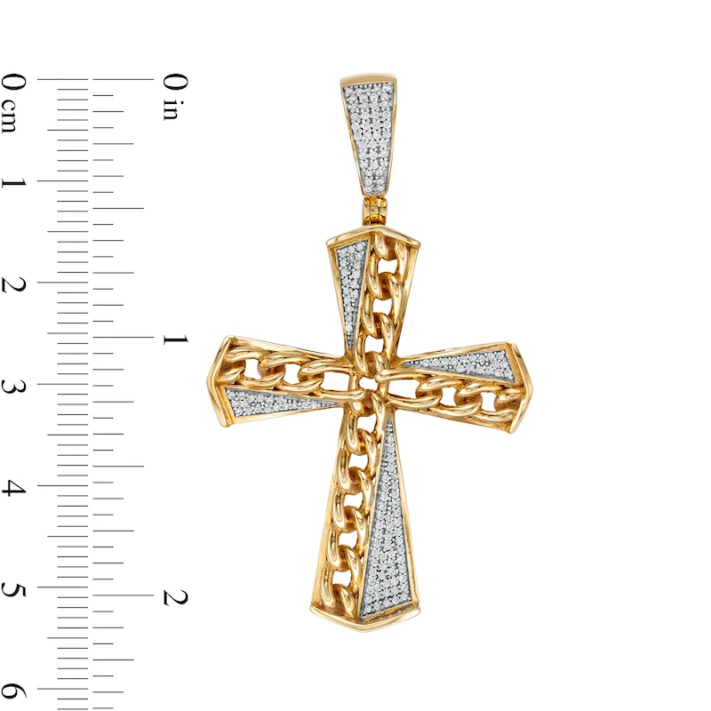 Main Image 2 of 1/3 CT. T.W. Diamond Diagonal Chain Split Cross Necklace Charm in Sterling Silver with 14K Gold Plate